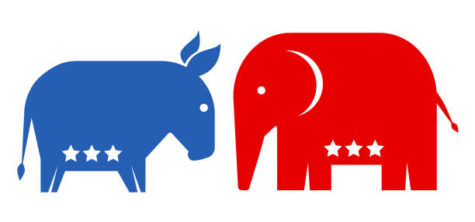 Vector animals donkey and elephant. Republican and democrat political parties USA. American political parties.