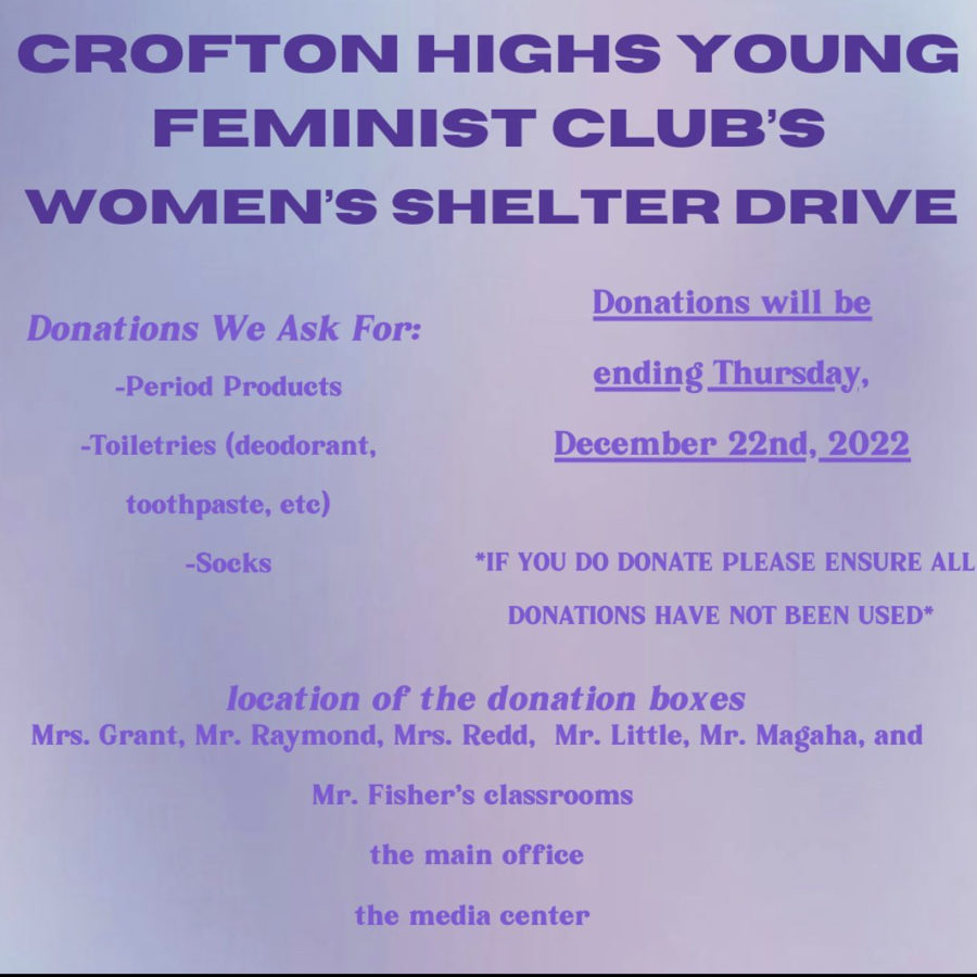 Crofton High Schools Young Feminist Club collects products for local womens shelter drive for the holidays 
